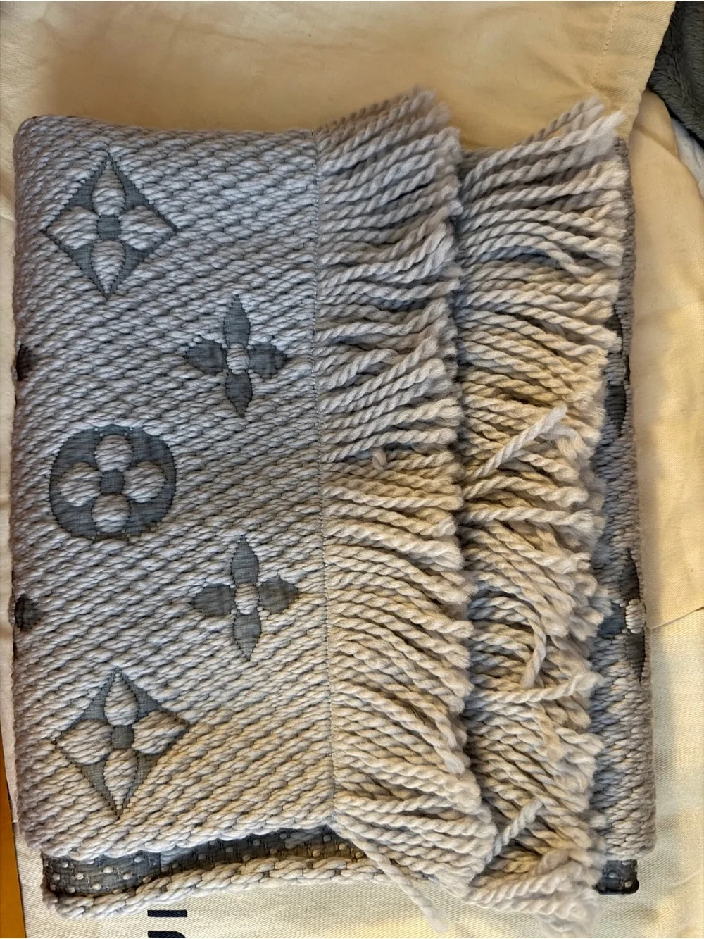 Louis Vuitton Light Gray Monogram Textured Scarf